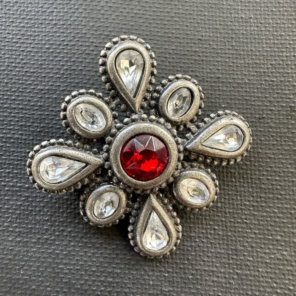 Vintage Silver and Red  cross Brooch